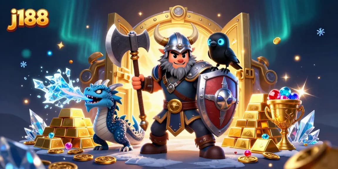 Engage with j188’s thrilling adventures featuring a Viking wolf, dragon, and treasures.