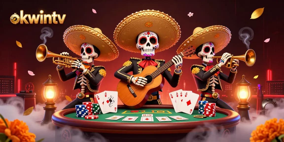 Engage with the thrilling okwintv experience featuring a vibrant mariachi band amidst colorful poker elements.