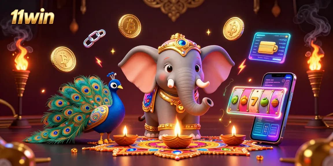 Spin the reels of 11WIN's engaging slot games with vibrant Diwali-themed characters.