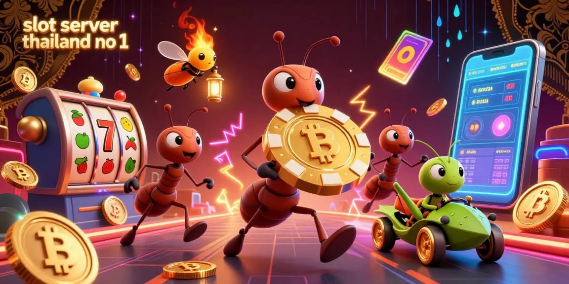 Experience thrilling action with a heist of the slot server thailand no 1, featuring giant poker chips and energetic ants.