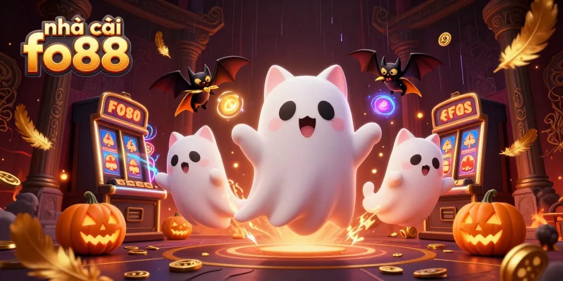 Experience thrilling gameplay at nhà cái fo88 with an enchanting 3D ghost cat and exciting casino elements.