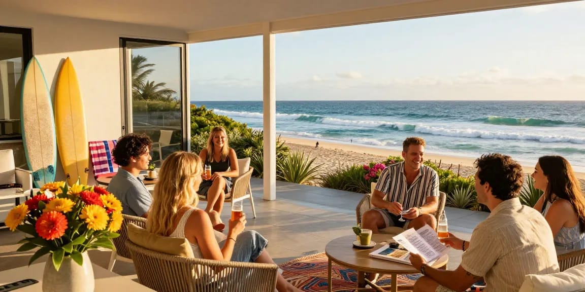 Managed Airbnb hosting Gold Coast with hosts welcoming guests at a coastal apartment.