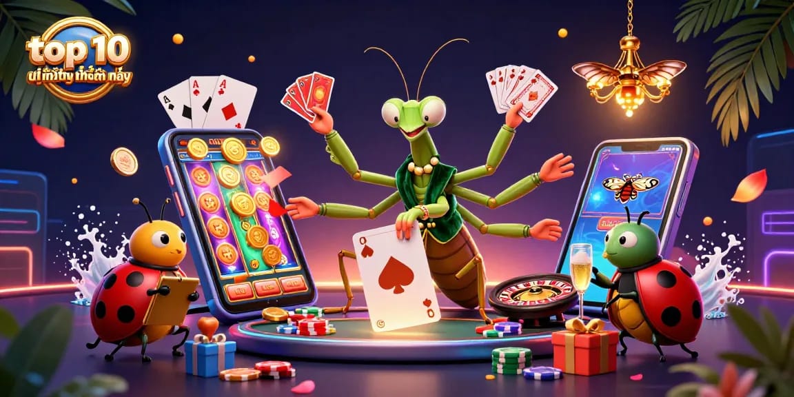 Experience the top 10 nhà cái uy tín nhất hiện nay with exciting gambling action in this vibrant illustration.