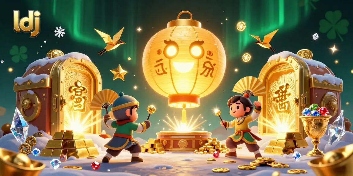 ldj players experience vibrant casino action with golden lanterns and treasures in this dynamic illustration