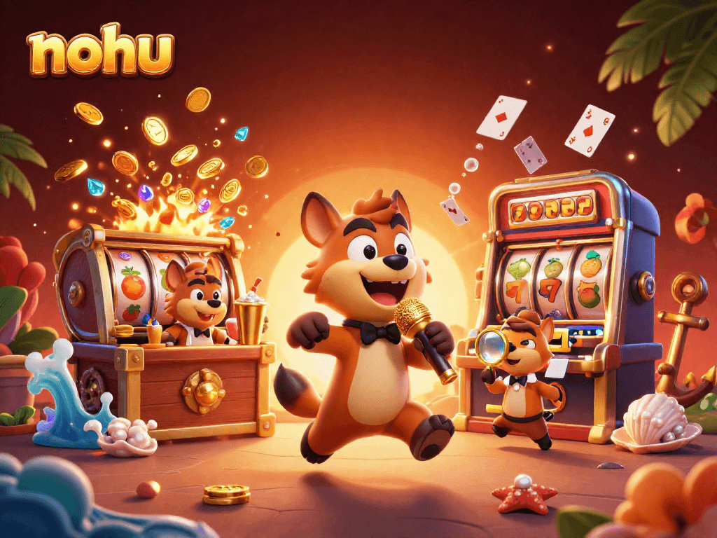 Nohu casino scene with hyenas engaging in jackpot gaming and exciting atmosphere.
