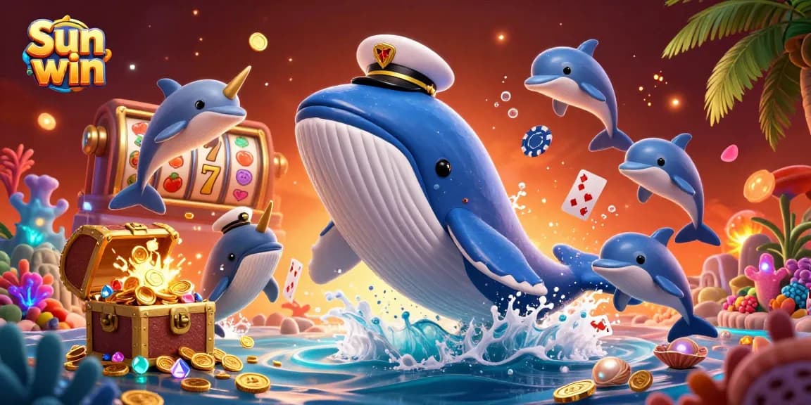 Experience the thrill of Sun win with this vibrant 3D casino-themed illustration showcasing exciting characters and elements.