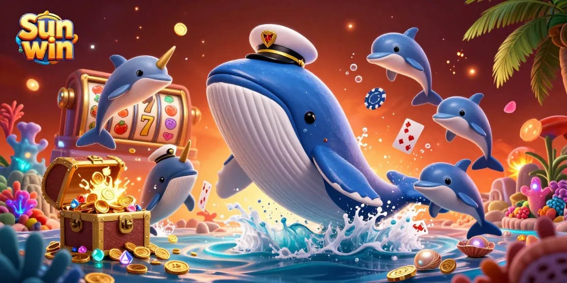 Experience the thrill of Sun win with this vibrant 3D casino-themed illustration showcasing exciting characters and elements.