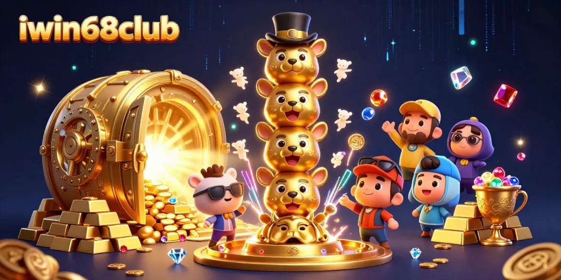 Experience the excitement of iwin68club with a vibrant and dynamic casino-themed 3D illustration.