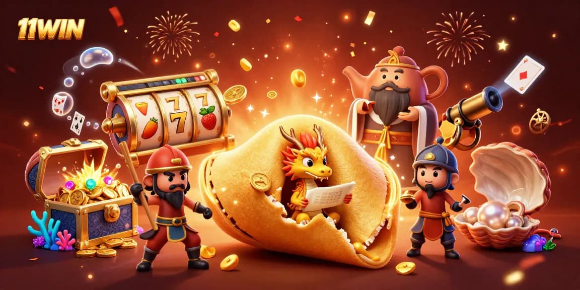 Win with strategies at 11WIN's vibrant casino illustration featuring golden elements.