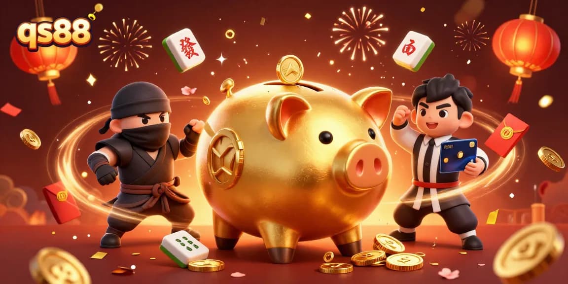 Experience thrilling wins with qs88 in this vibrant 3D casino illustration showcasing excitement and celebration.