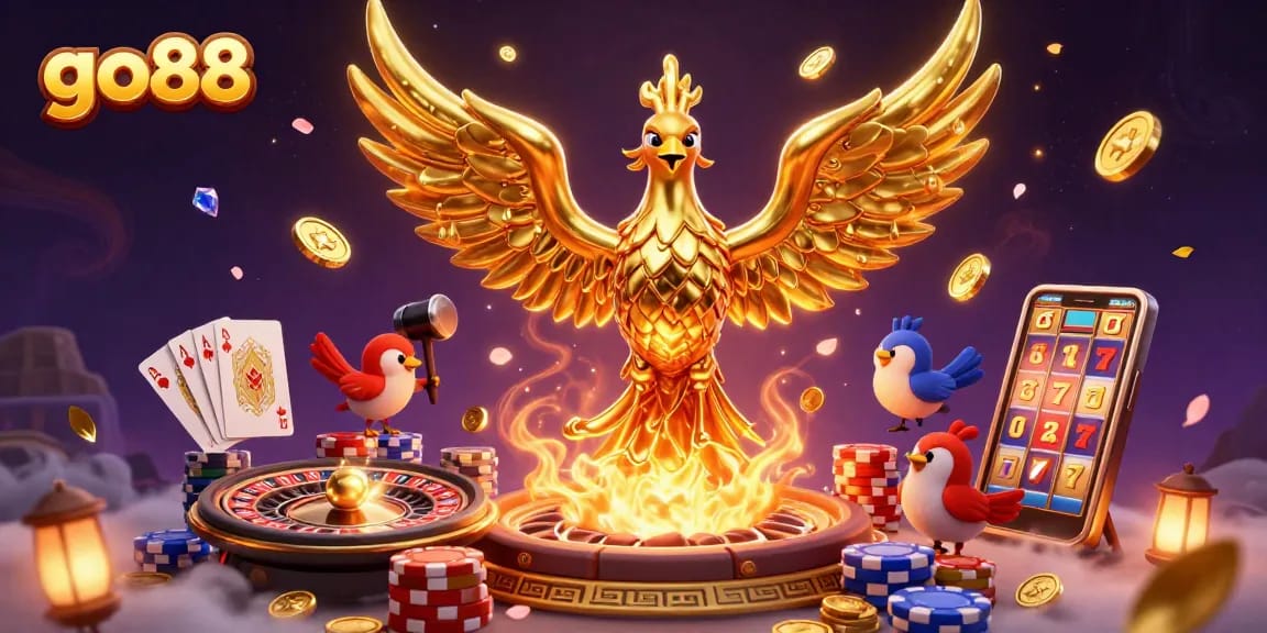 Win big with immersive go88 casino experience featuring golden coins and vibrant game elements.