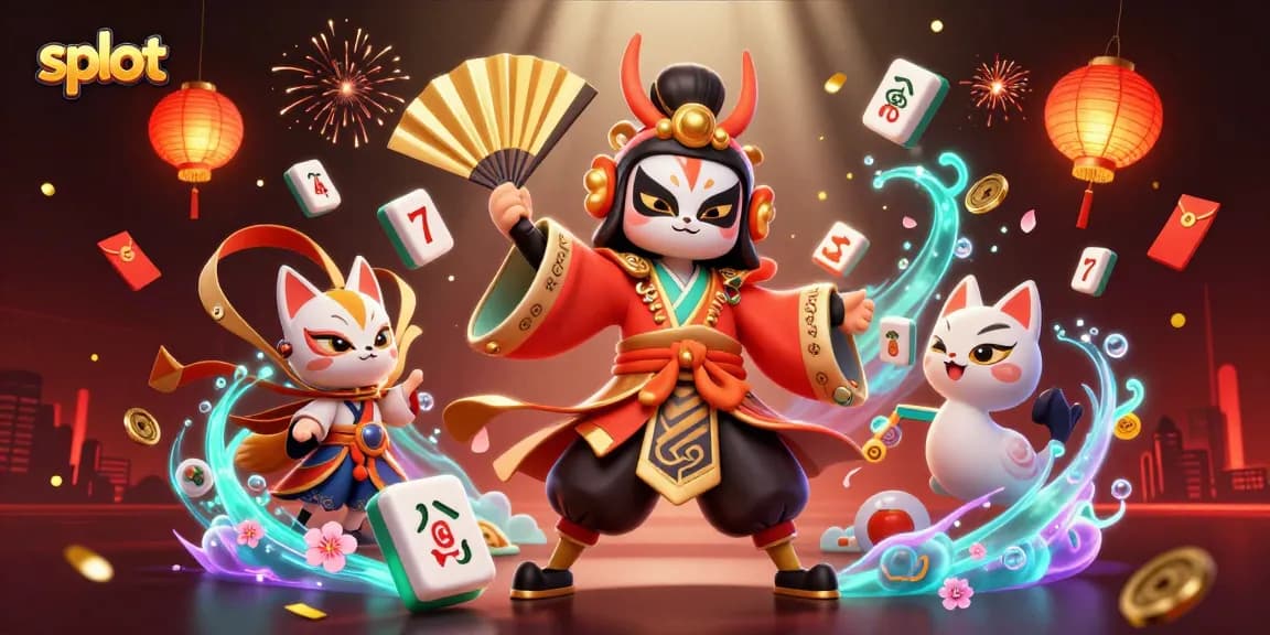 Spin the slot with immersive 3D illustration featuring kabuki warrior, lucky 7s, and vibrant symbols.
