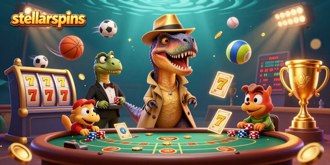 Engage with stellarspins at a vibrant blackjack table featuring a clever velociraptor card counter.
