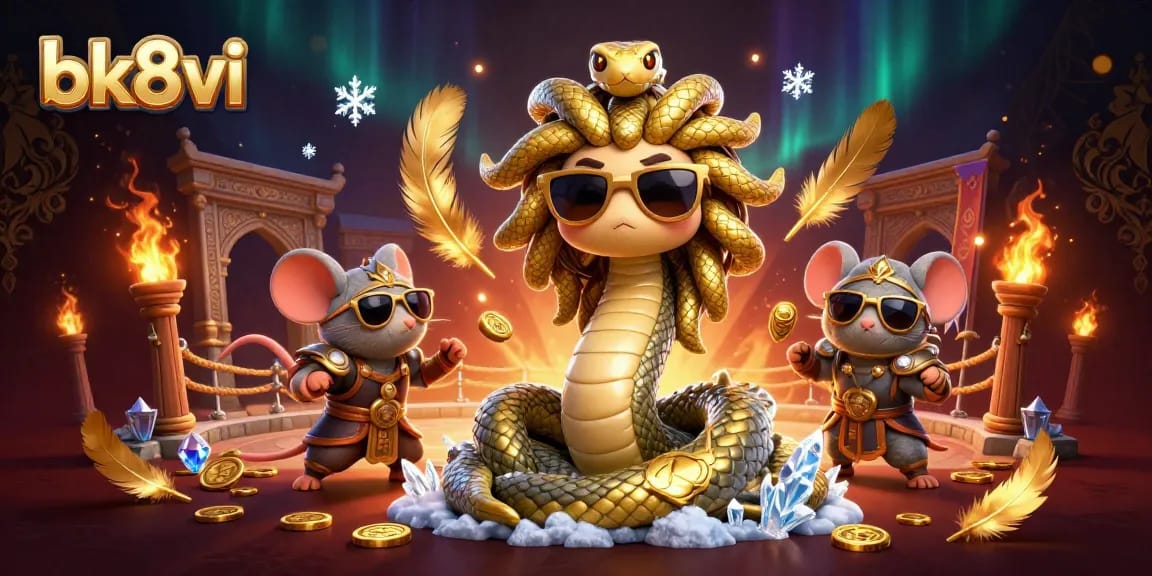 Experience the vibrant world of bk8vi with Medusa and warrior mouse in a dynamic online casino scene.