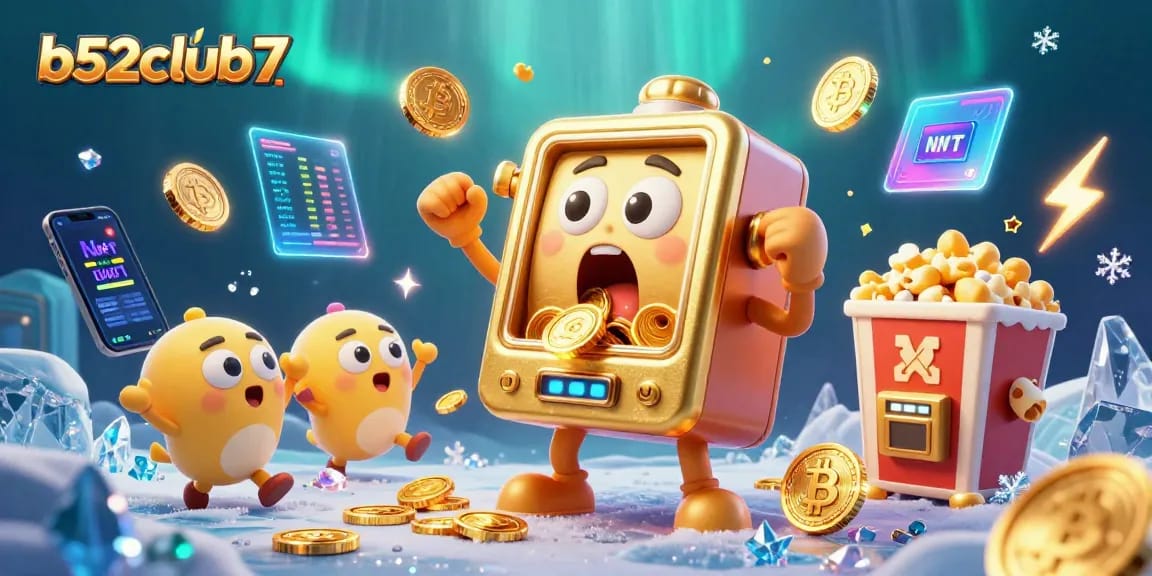Bets soar with b52club7 as the golden slot machine hits the jackpot in a dynamic casino scene.