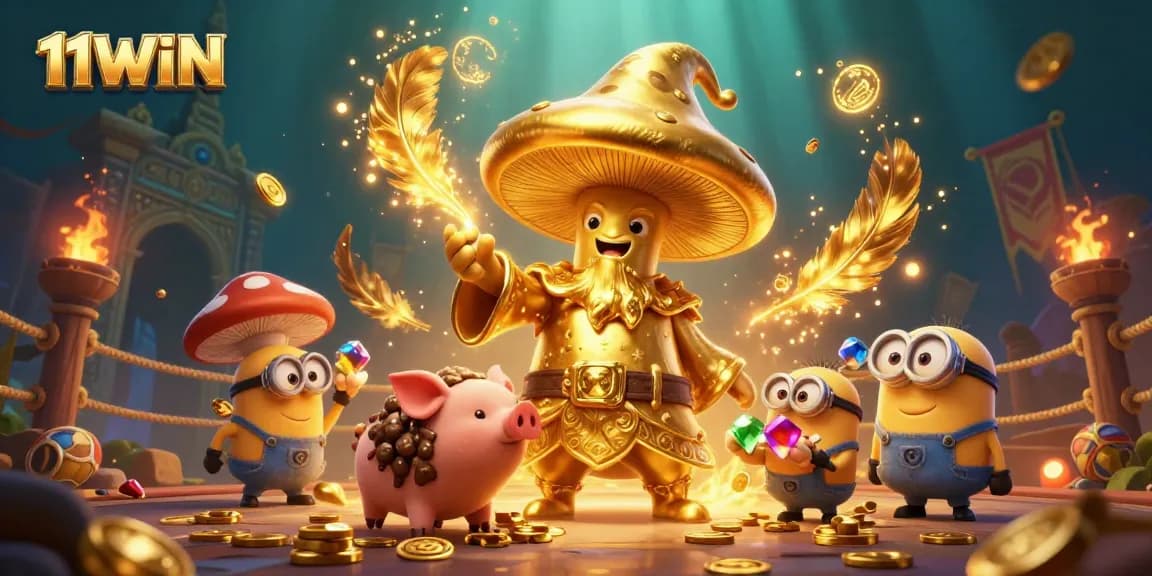 11WIN celebrates with a magical wizard, treasure-hunting pig, and enchanting mushroom minions.