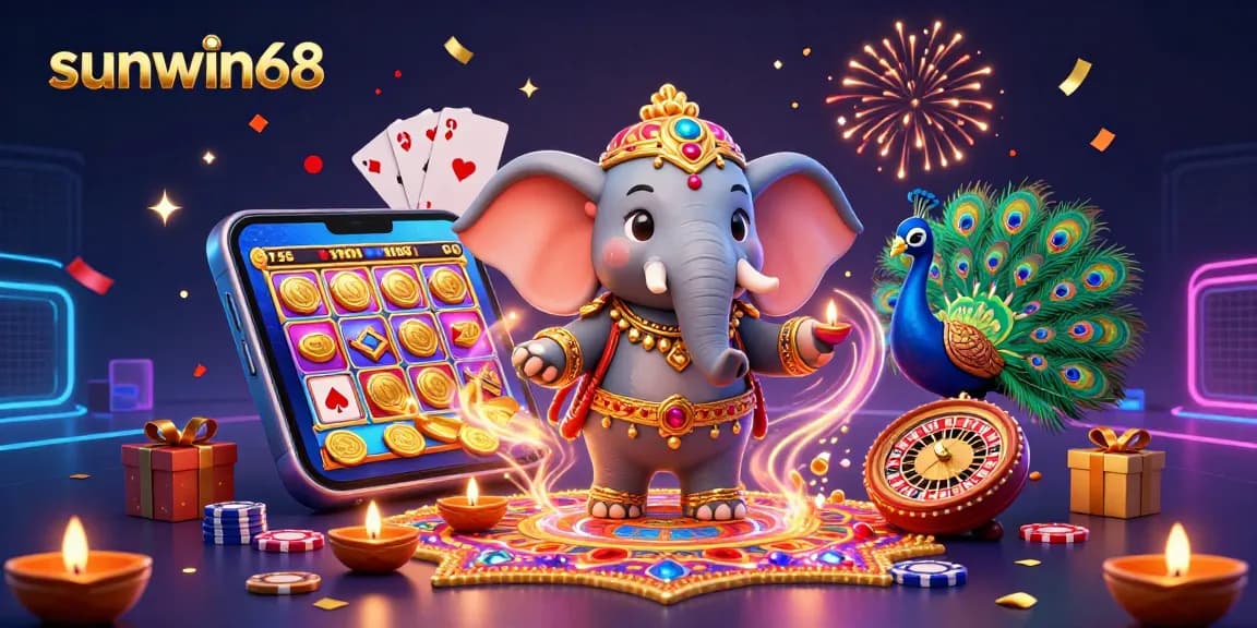 Experience exhilarating wins and vibrant games at sunwin68, featuring spinning reels and festive celebration elements.
