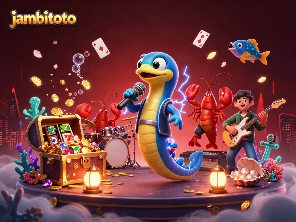 Engage with jambitoto's vibrant underwater casino scene featuring electric eel DJ and dynamic game elements.