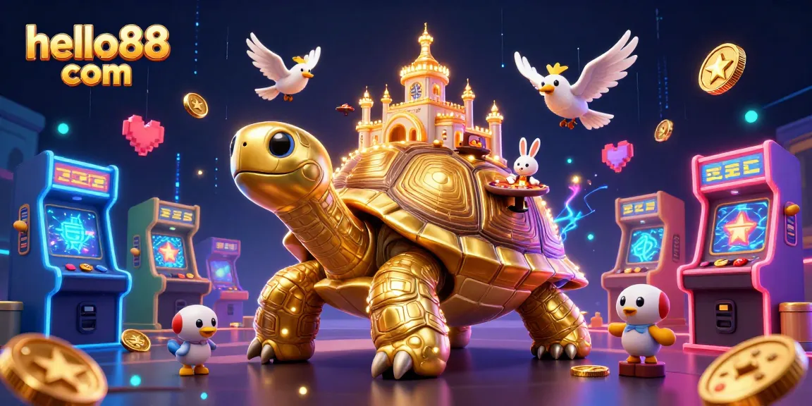 Win exciting rewards at hello88 com with vibrant casino elements featuring a golden tortoise and a rabbit dealer.
