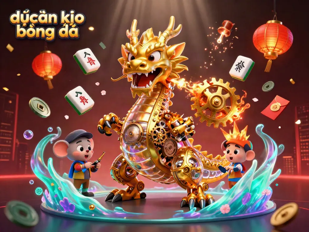 Experience breathtaking dự đoán kèo bóng đá with a biomechanical dragon amid vibrant gambling elements.