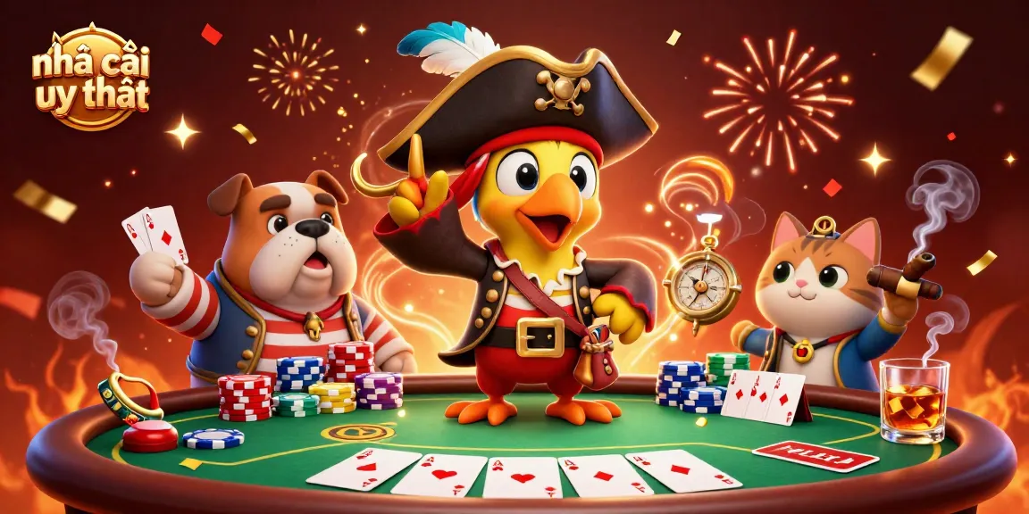 Engage with the vibrant world of nhà cái uy tín depicted in this lively casino scene filled with playful elements.