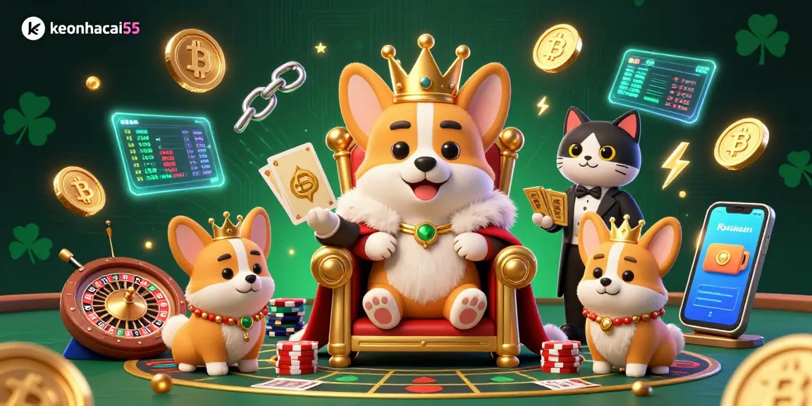 Join the royal corgi at keonhacai55 for thrilling sports betting adventures with vibrant gaming elements.