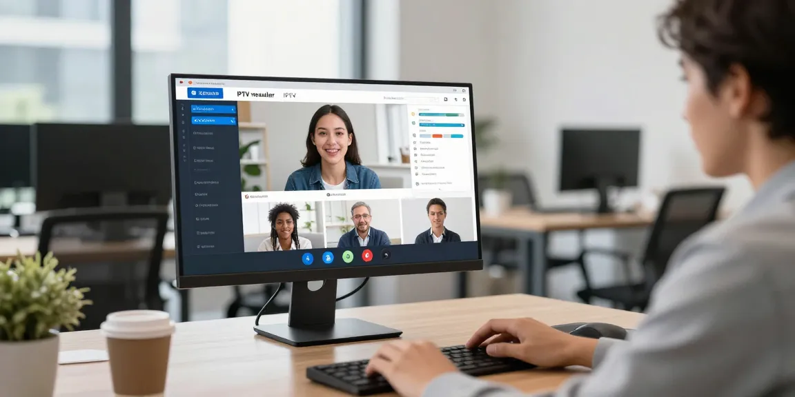 Image of a reliable IPTV reseller engaging with clients at a local office, professional and community-focused services.