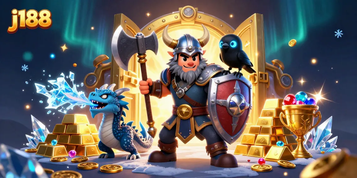 Engage with j188’s thrilling adventures featuring a Viking wolf, dragon, and treasures.