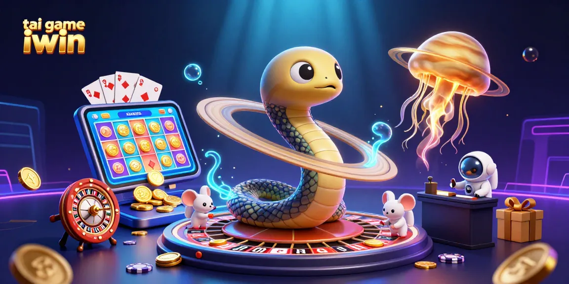 Experience tai game iwin with a dynamic casino scene featuring astronauts betting and glowing casino elements.