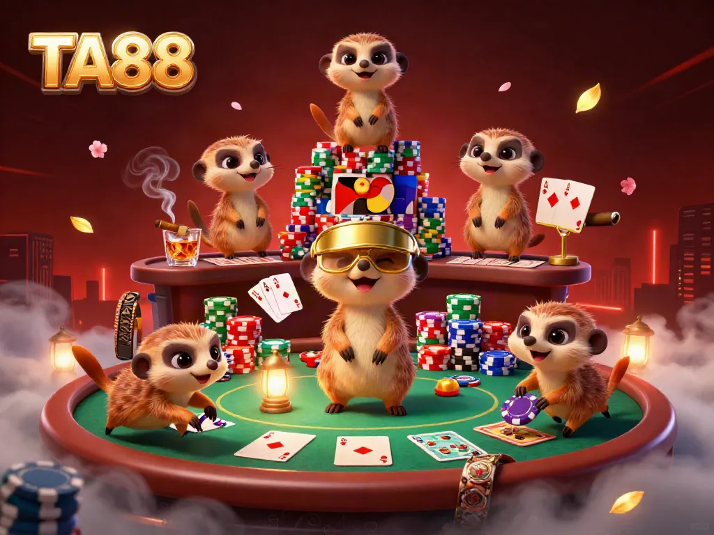 Experience TA88's vibrant casino world with meerkats dealing cards and sneaking chips.
