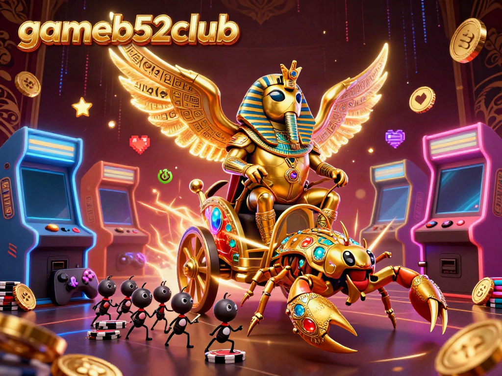 Experience vibrant gaming adventures with gameb52club's colorful casino-themed 3D illustration.