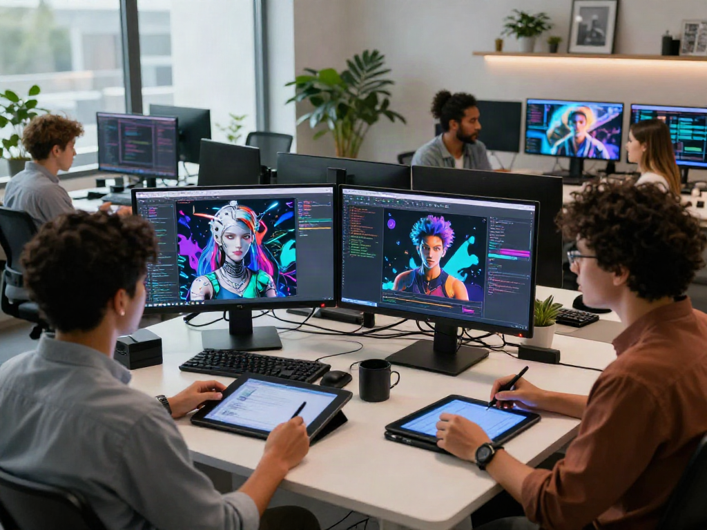 Innovative tech workspace featuring NSFW AI discussions and creative design tools.