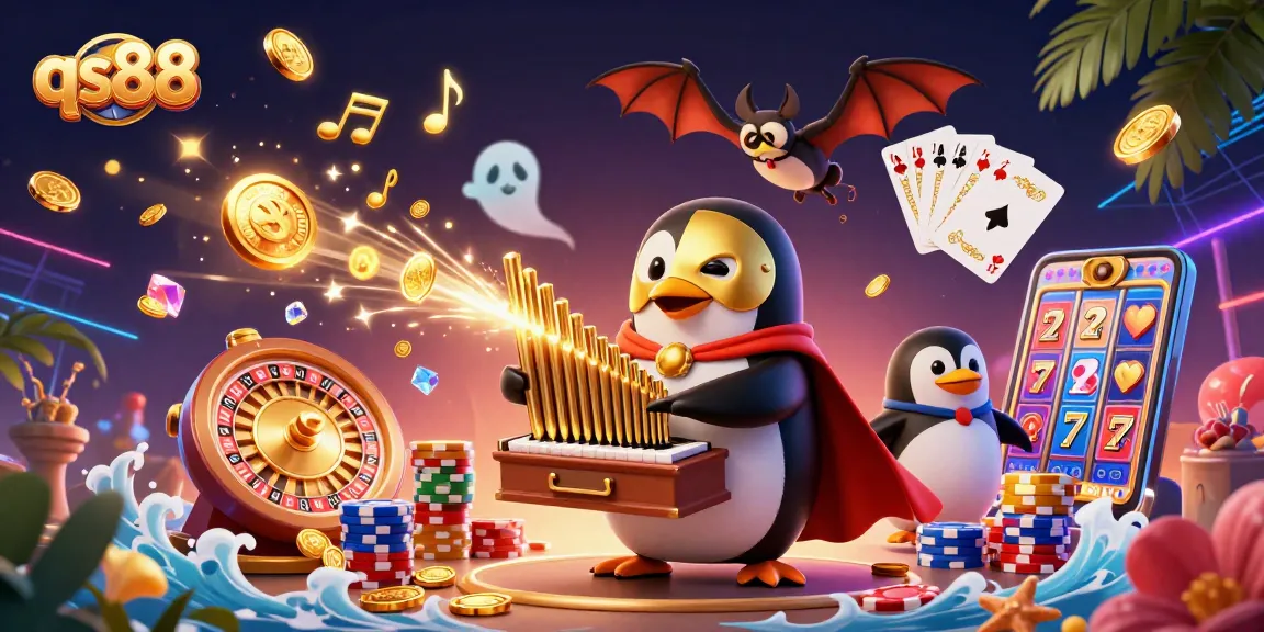 Experience thrilling gameplay at qs88 with a dynamic illustration of a casino scene showcasing action and excitement.