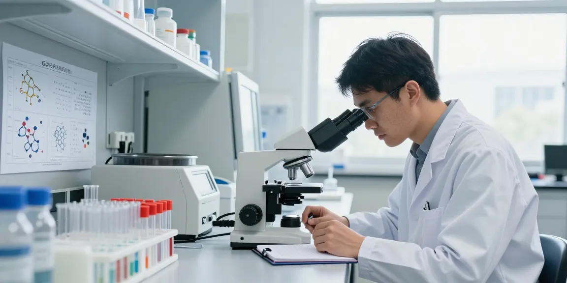 Researcher analyzing glp-3-rt samples in a modern lab setting.