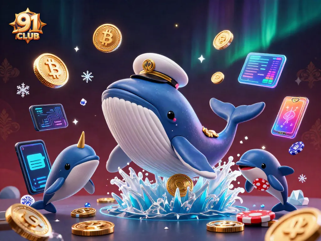 Experience the excitement of casino gaming with the vibrant 91 CLUB illustration featuring whales and crypto elements.
