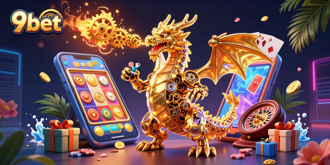 Experience the excitement of playing 9bet with a fantasy dragon character and casino elements.