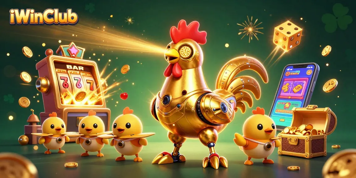 Experience winning moments at iWinClub with the golden rooster robot and dynamic casino elements.