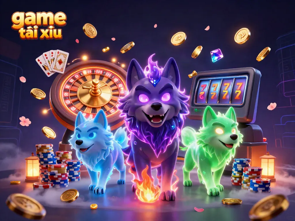 Experience game tài xỉu with an epic casino scene featuring ghostly wolves and dazzling casino elements.