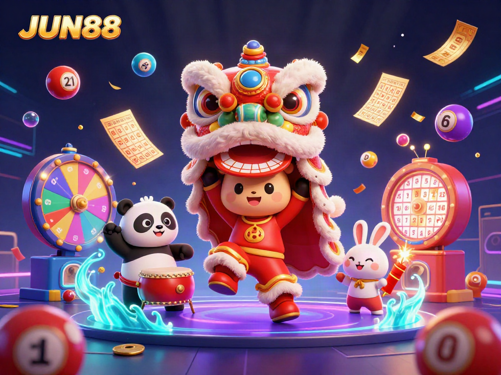 Experience the thrilling excitement of JUN88 with vibrant displays of dynamic gaming elements.