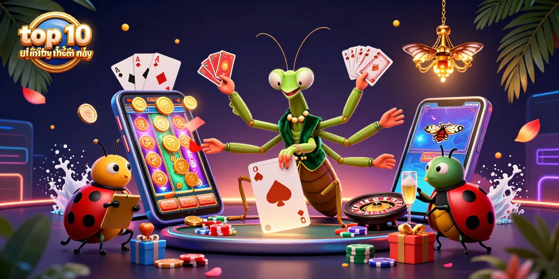 Experience the top 10 nhà cái uy tín nhất hiện nay with exciting gambling action in this vibrant illustration.