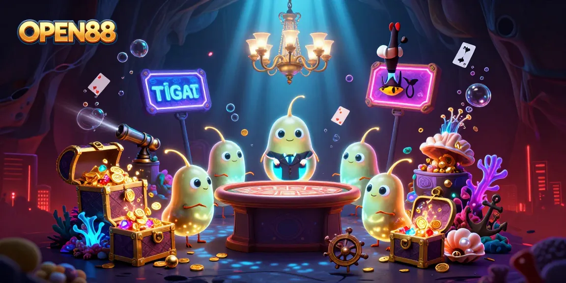 Experience thrilling gameplay at OPEN88 with an illuminated cave casino scene featuring glowworms and a bat dealer.