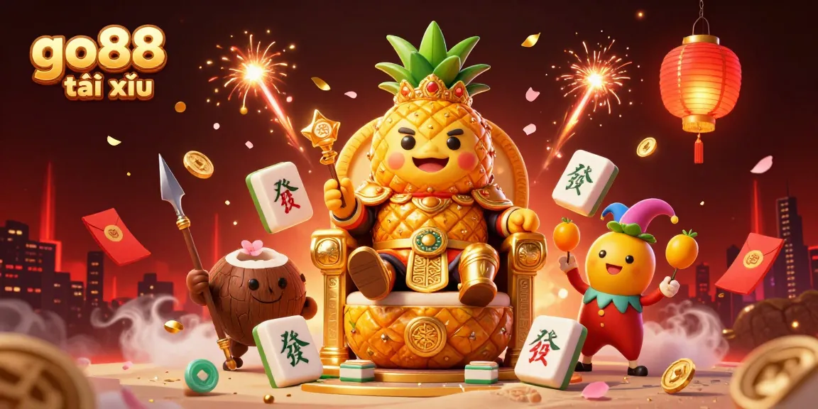 Engage in go88 tài xỉu with vibrant characters and festive casino elements in a dynamic 3D scene.