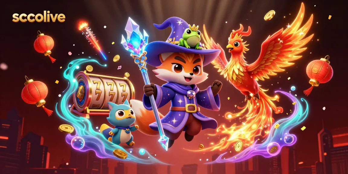 Socolive features a wizard fox and phoenix in a vibrant casino scene with slot reels and gold coins.