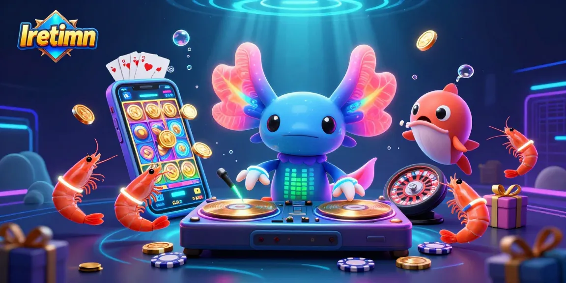 Iretimn showcases a vibrant 3D casino scene with slot games and lively underwater characters.