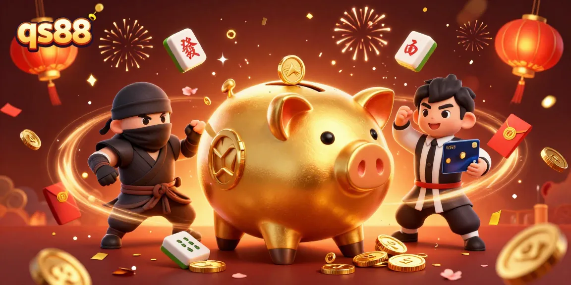Experience thrilling wins with qs88 in this vibrant 3D casino illustration showcasing excitement and celebration.