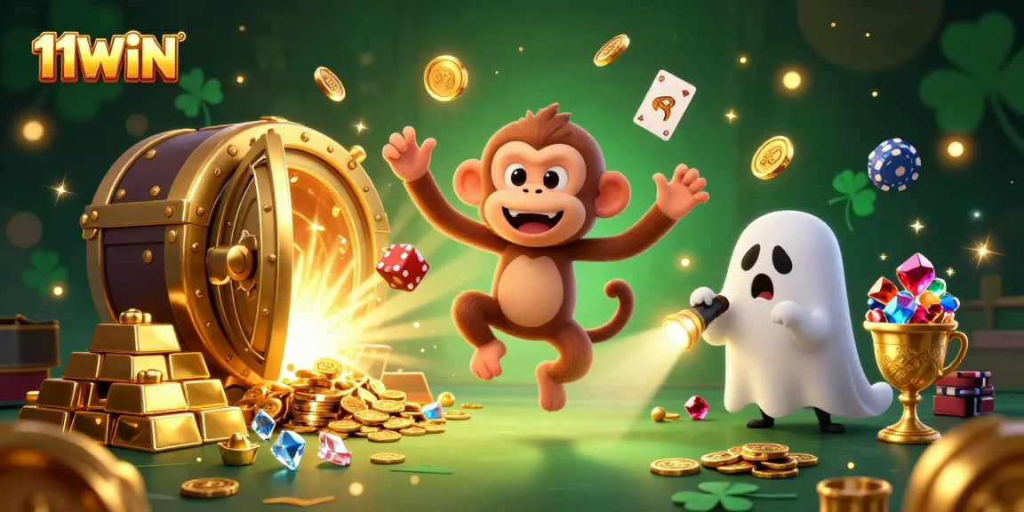 Join the poltergeist monkey and ghost-hunter puppy in the haunted casino for a thrilling treasure hunt at 11WIN.