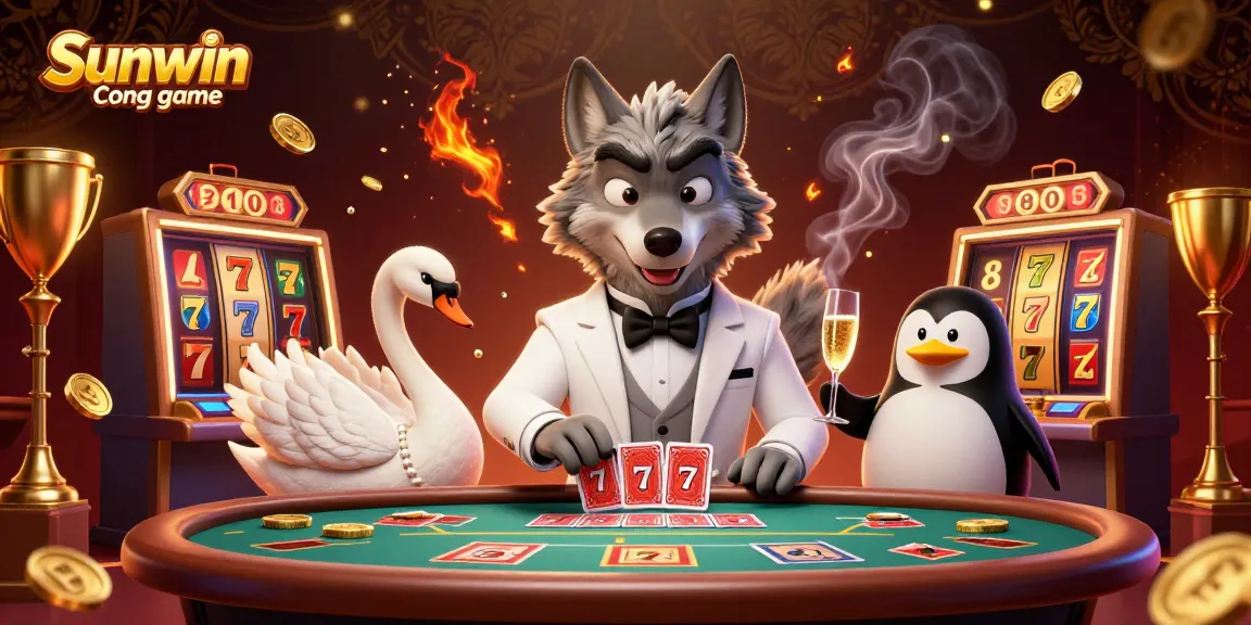 Experience the thrill of Sunwin Cong game with an engaging 3D illustration showcasing unique characters and casino elements.