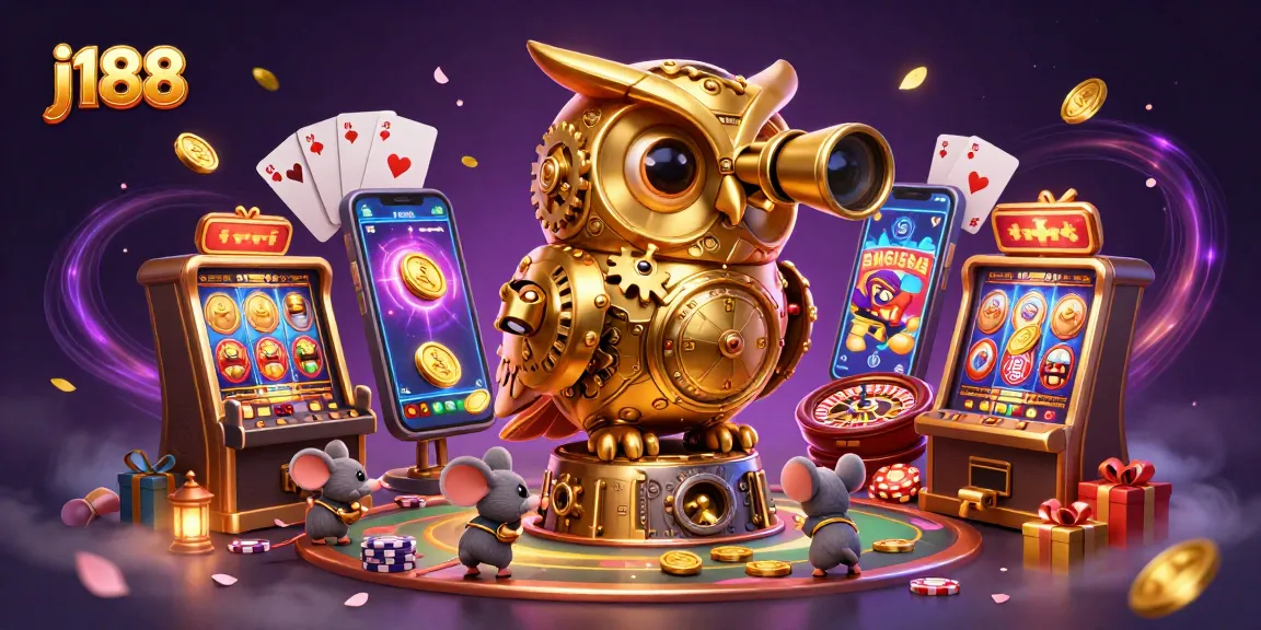 Experience the thrill of gambling with j188 in this vibrant 3D casino illustration showcasing colorful slot games.