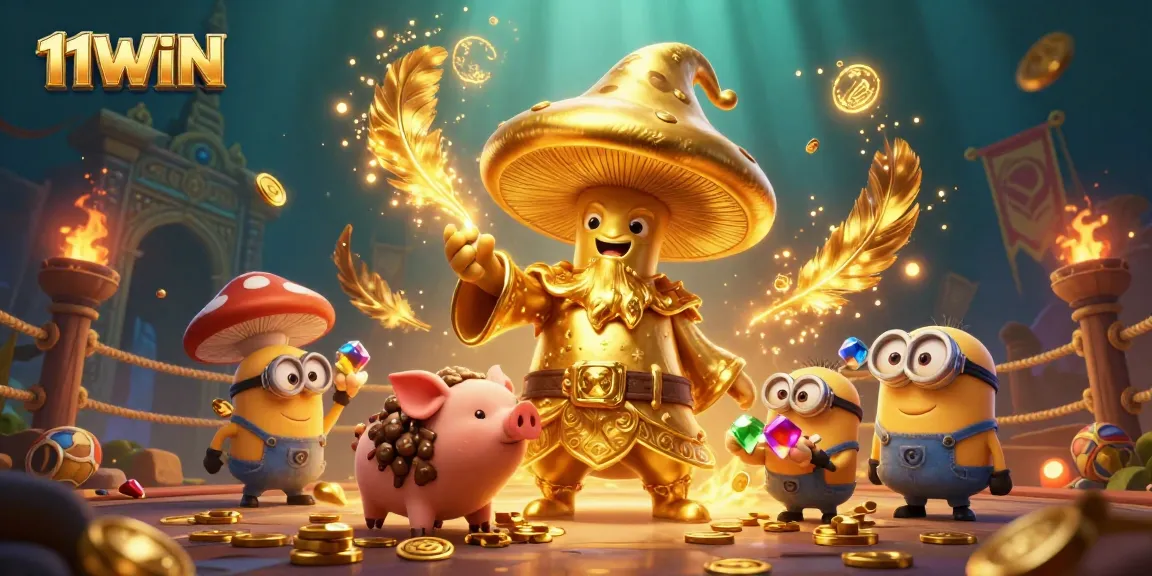 11WIN celebrates with a magical wizard, treasure-hunting pig, and enchanting mushroom minions.