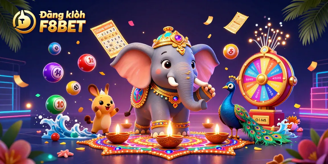 Enhance your gaming experience with Đăng ký F8BET featuring colorful lottery elements and dynamic gaming visuals.